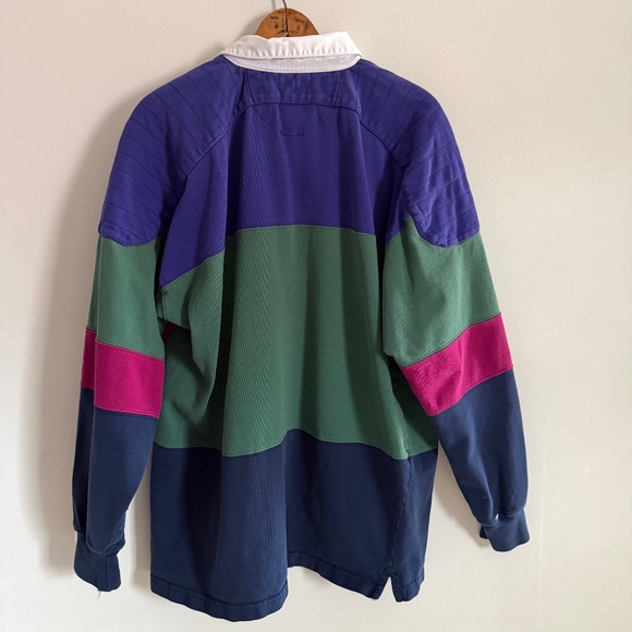 Vintage Ralph Lauren Chaps Rugby Shirt Mens M Navy Green Stripe 90s Preppy Bloke - Picture 9 of 12